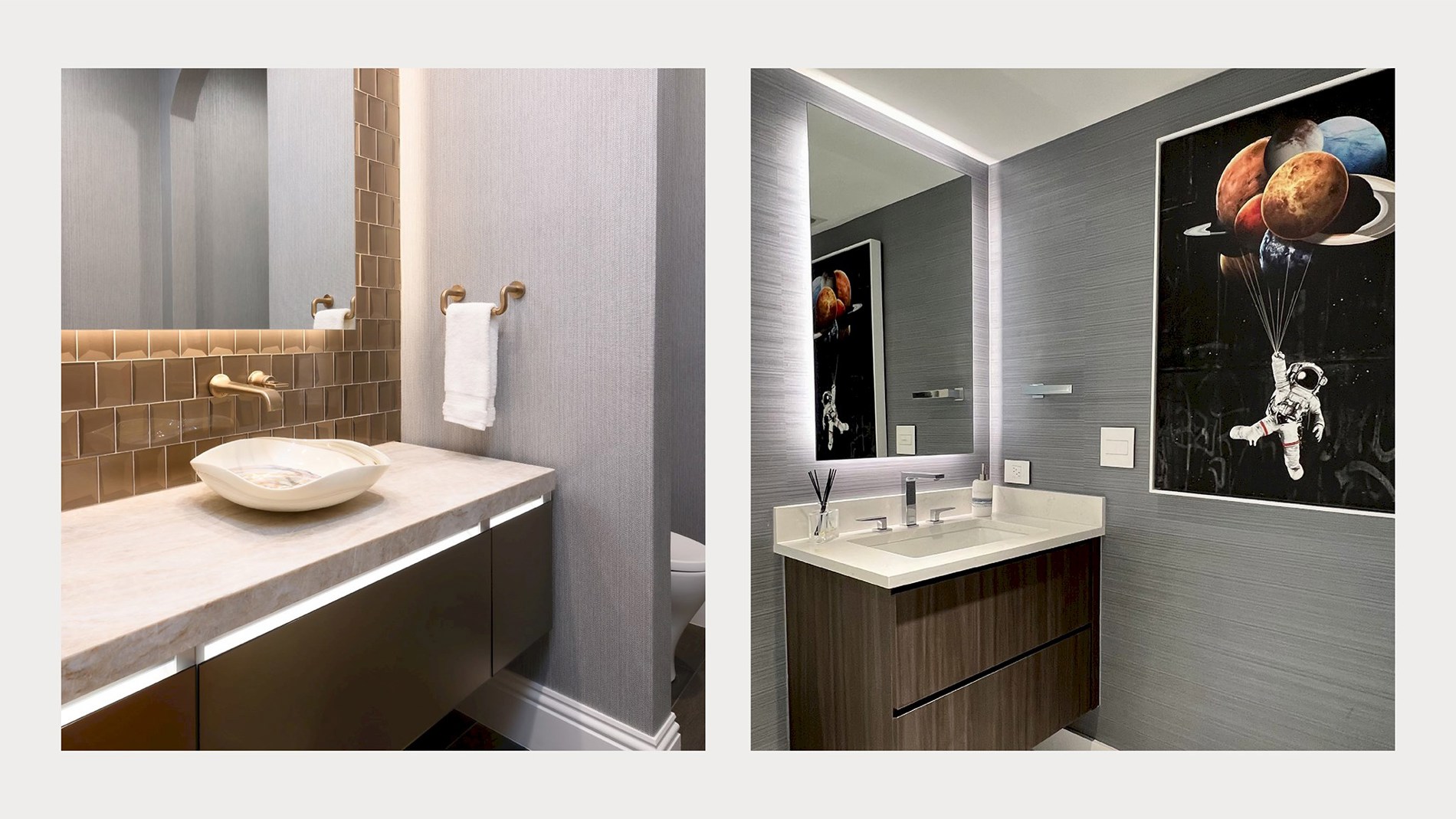 Robern styled bathroom with Space art